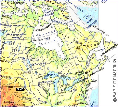 Physique carte de Amerique du Nord