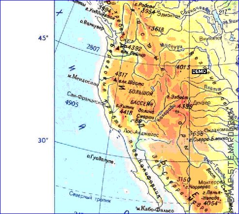 Physique carte de Amerique du Nord