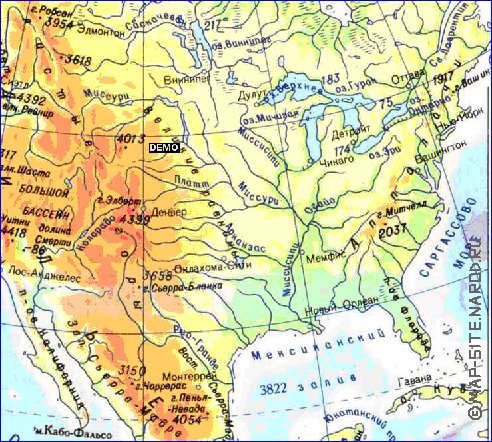 Fisica mapa de America do Norte