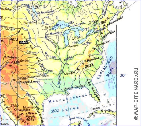 Physique carte de Amerique du Nord