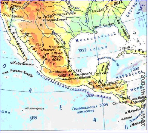 Physique carte de Amerique du Nord