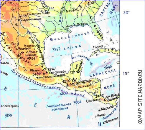 Physique carte de Amerique du Nord