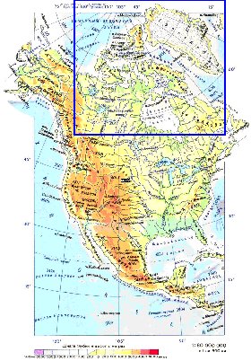 Physique carte de Amerique du Nord