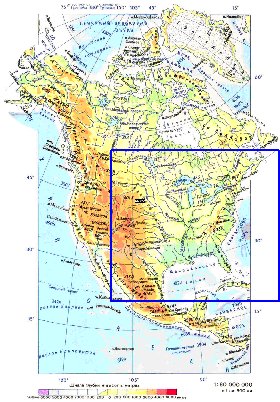 Physique carte de Amerique du Nord