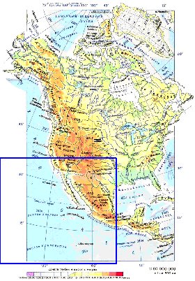 Physique carte de Amerique du Nord