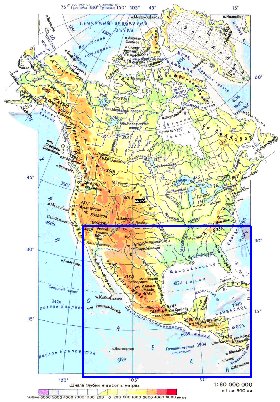 Physique carte de Amerique du Nord