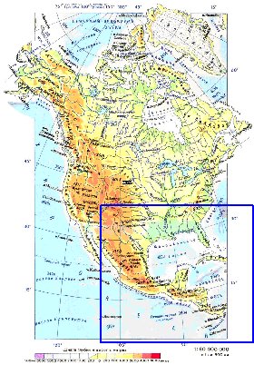 Physique carte de Amerique du Nord