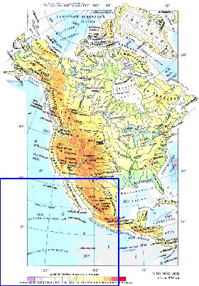 Physique carte de Amerique du Nord