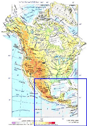 Physique carte de Amerique du Nord