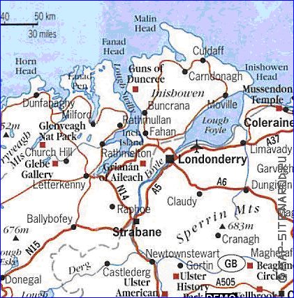 mapa de de estradas Irlanda do Norte