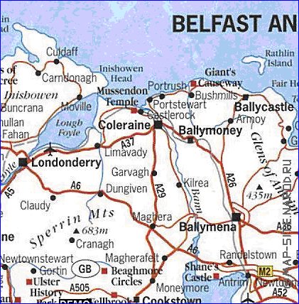 mapa de de estradas Irlanda do Norte