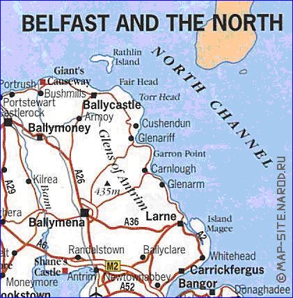 mapa de de estradas Irlanda do Norte