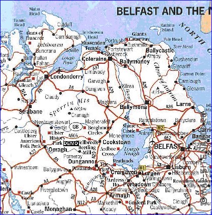 mapa de de estradas Irlanda do Norte