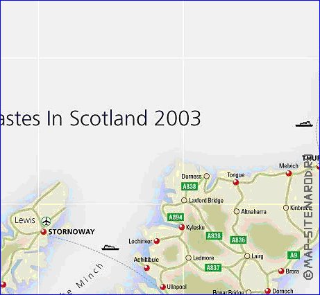 carte de des routes Ecosse en anglais