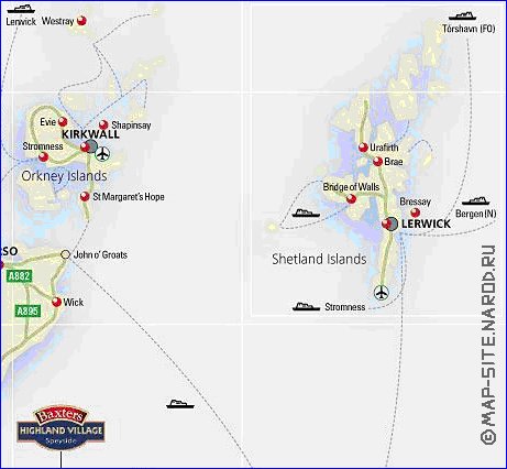 mapa de de estradas Escocia em ingles