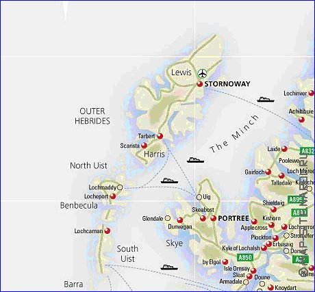 mapa de de estradas Escocia em ingles