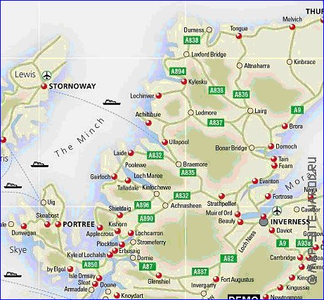 mapa de de estradas Escocia em ingles
