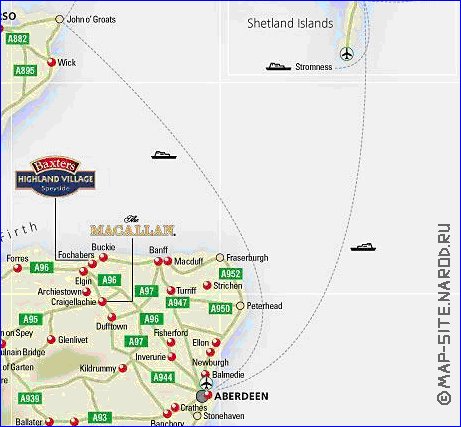 mapa de de estradas Escocia em ingles