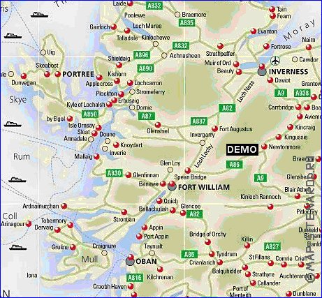 carte de des routes Ecosse en anglais