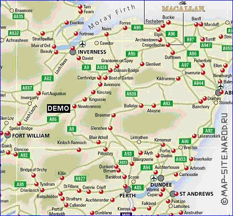 carte de des routes Ecosse en anglais