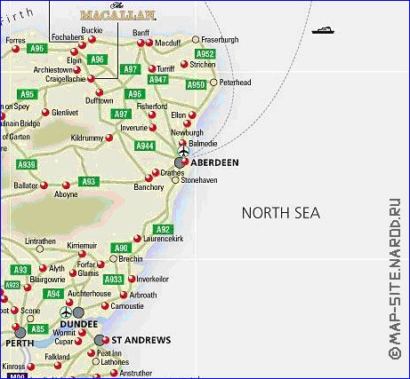 mapa de de estradas Escocia em ingles