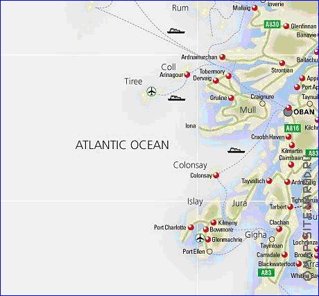 mapa de de estradas Escocia em ingles