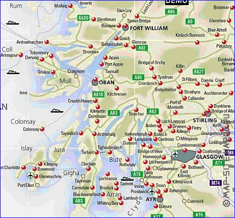 carte de des routes Ecosse en anglais