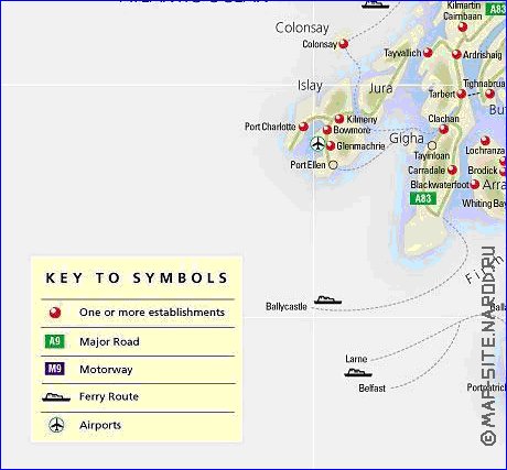 mapa de de estradas Escocia em ingles