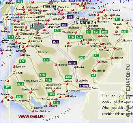 mapa de de estradas Escocia em ingles