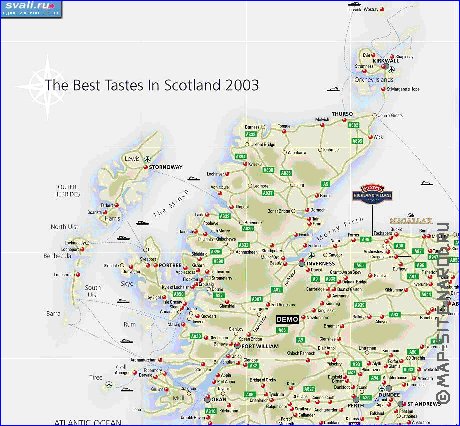 mapa de de estradas Escocia em ingles