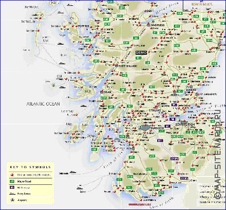 mapa de de estradas Escocia em ingles