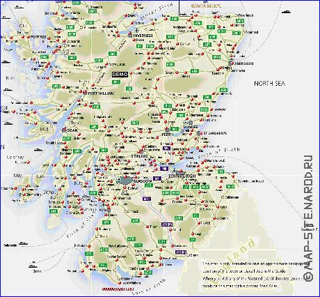 mapa de de estradas Escocia em ingles