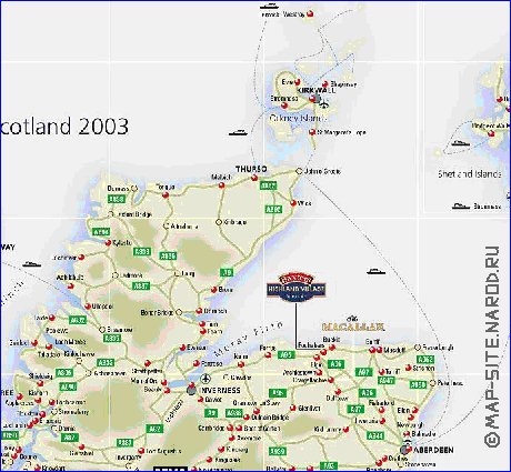 mapa de de estradas Escocia em ingles