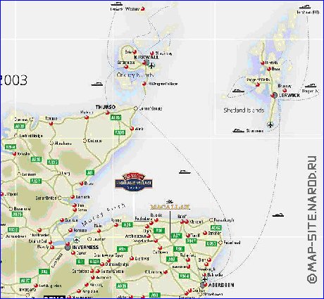 mapa de de estradas Escocia em ingles