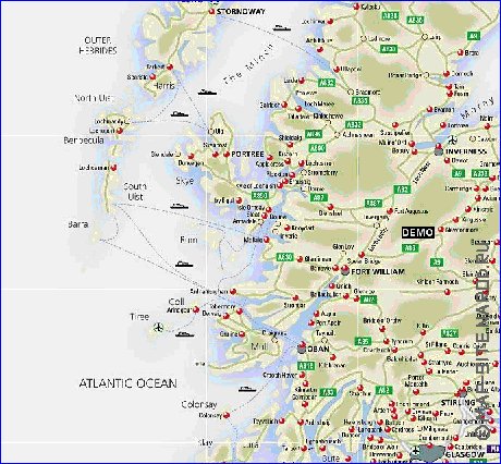 mapa de de estradas Escocia em ingles