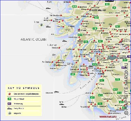 mapa de de estradas Escocia em ingles