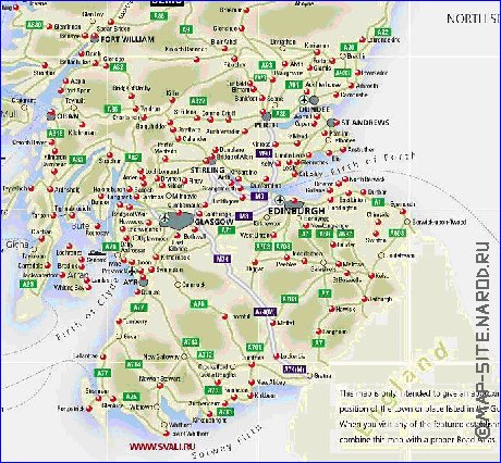 mapa de de estradas Escocia em ingles