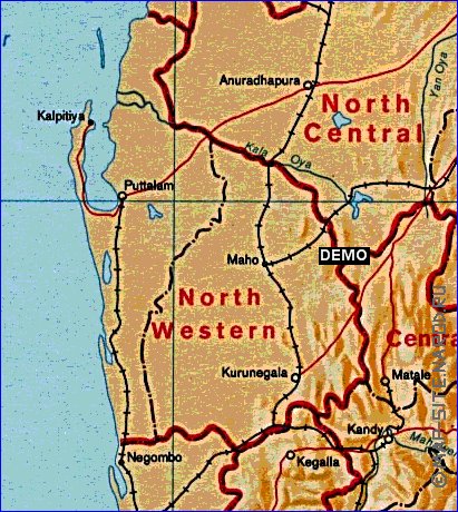 Administrativa mapa de Sri Lanka em ingles