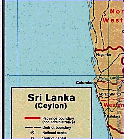 Administrativa mapa de Sri Lanka em ingles