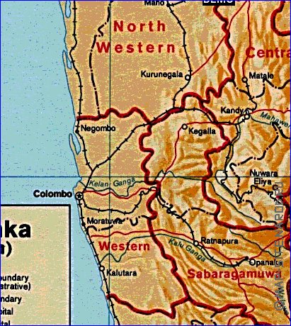 Administrativa mapa de Sri Lanka em ingles