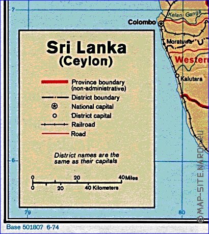 Administrativa mapa de Sri Lanka em ingles