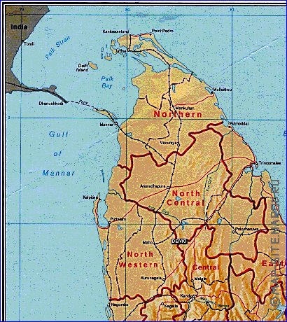 Administrativa mapa de Sri Lanka em ingles