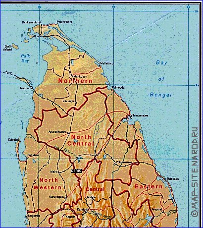 Administrativa mapa de Sri Lanka em ingles