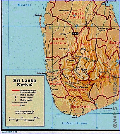 Administrativa mapa de Sri Lanka em ingles