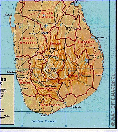 Administrativa mapa de Sri Lanka em ingles