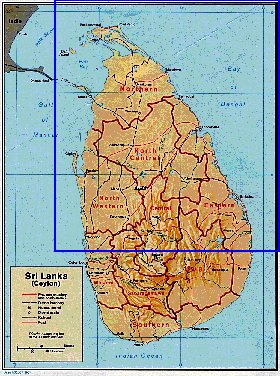 Administrativa mapa de Sri Lanka em ingles