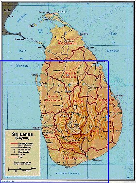 Administrativa mapa de Sri Lanka em ingles