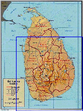 Administrativa mapa de Sri Lanka em ingles