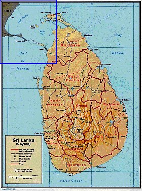 Administrativa mapa de Sri Lanka em ingles