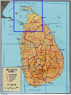 Administrativa mapa de Sri Lanka em ingles